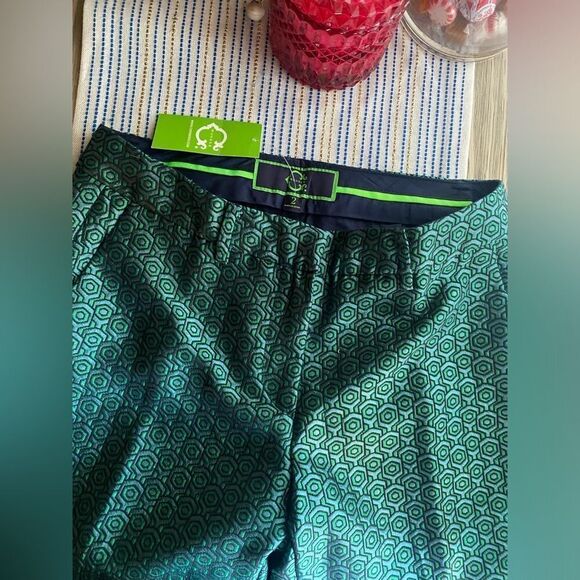 C Wonder Pants Womens Size 2 Deco Geometric Print Green Taffeta NEW - Picture 11 of 15